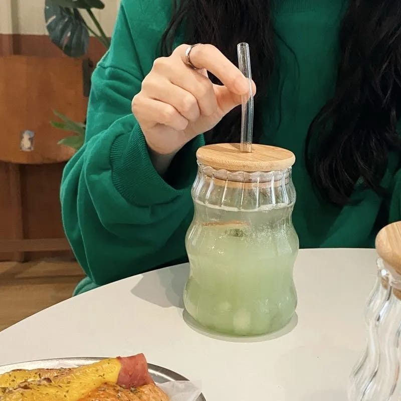 Glass Tumbler Cup with Straw