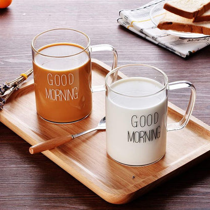 6Pc Good morning glass mugs with handle