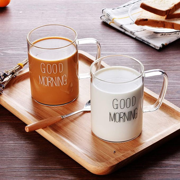 6Pc Good morning glass mugs with handle