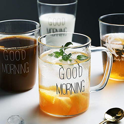 6Pc Good morning glass mugs with handle