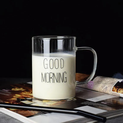 6Pc Good morning glass mugs with handle