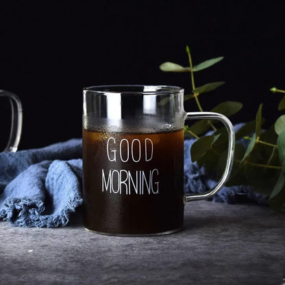 6Pc Good morning glass mugs with handle