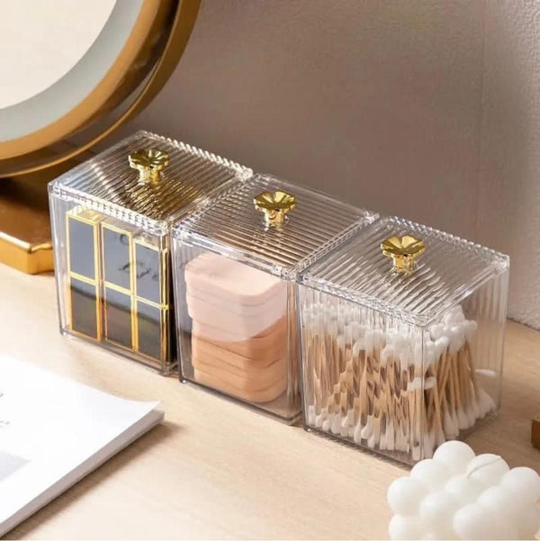 Multifunction Clear Acrylic Cotton Swab and Makeup Pad Storage Box