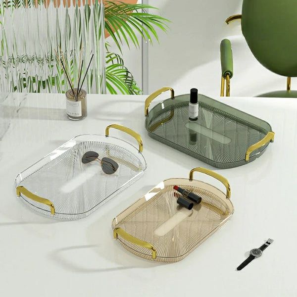 Striped Tray with Gold Rim
