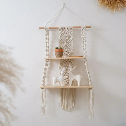 Woven 2 Tier Bohemian Wall Hanging Floating Shelves