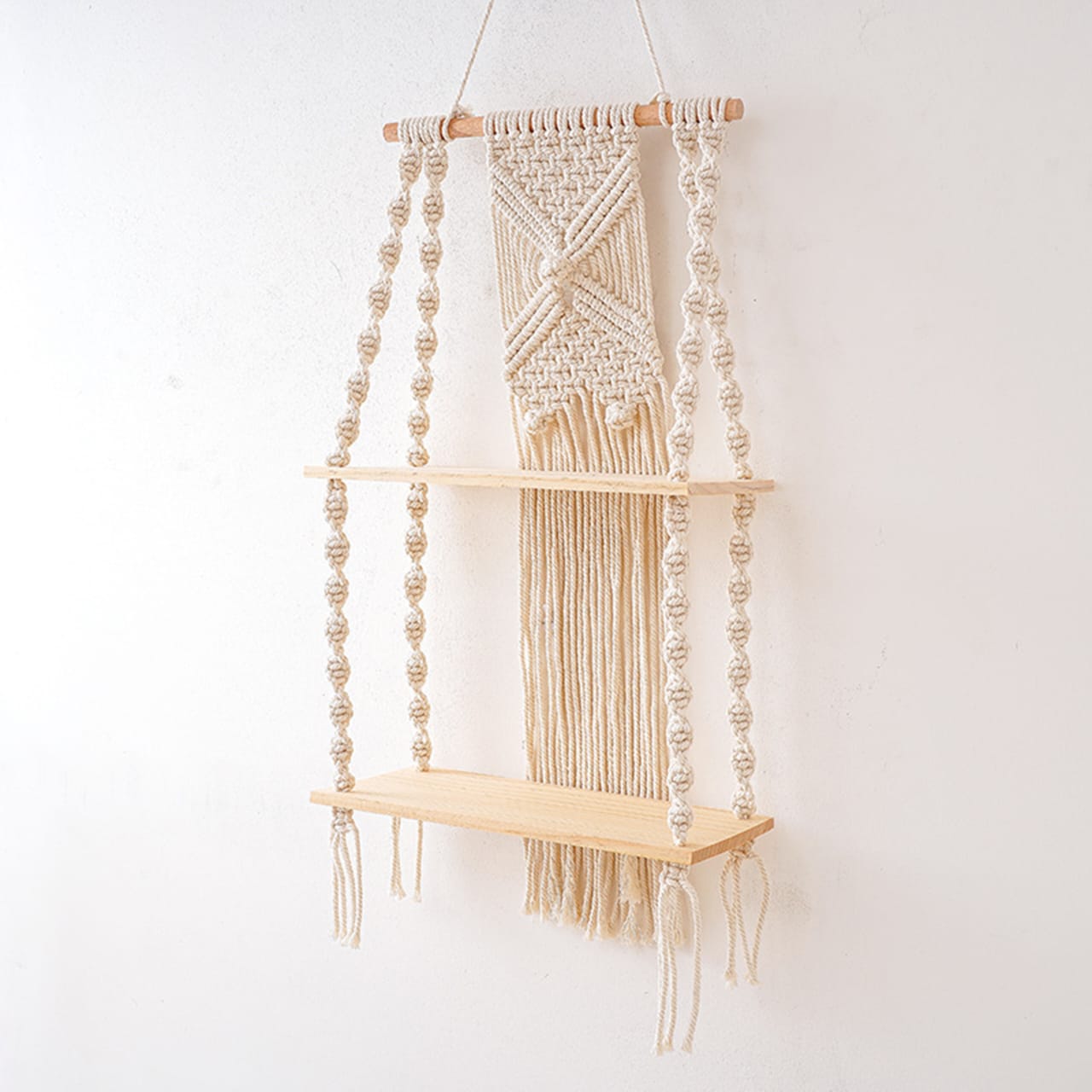 Woven 2 Tier Bohemian Wall Hanging Floating Shelves