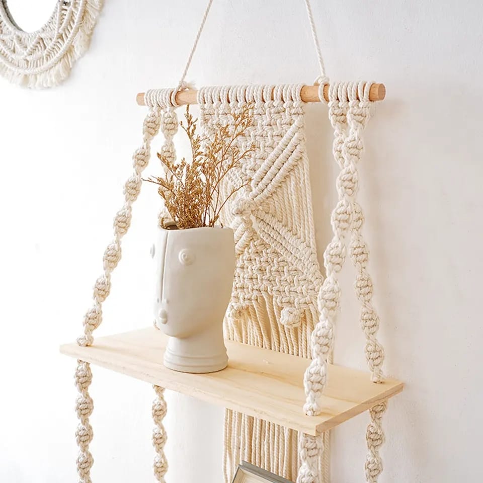 Woven 2 Tier Bohemian Wall Hanging Floating Shelves