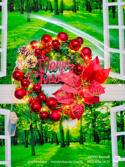 40cm Christmas Door Wreath Decor with Lighting