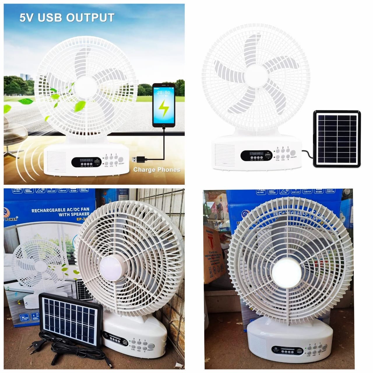 5 in 1 Rechargeable Solar Powered Fan