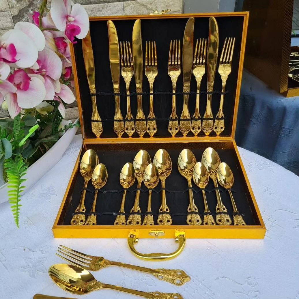 24Pc Golden Cutlery Set