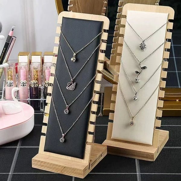 Bamboo Wooden Necklace Holder Display and Storage Frame Black