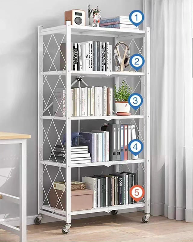 5 Tier Folding Shelf with Wheels