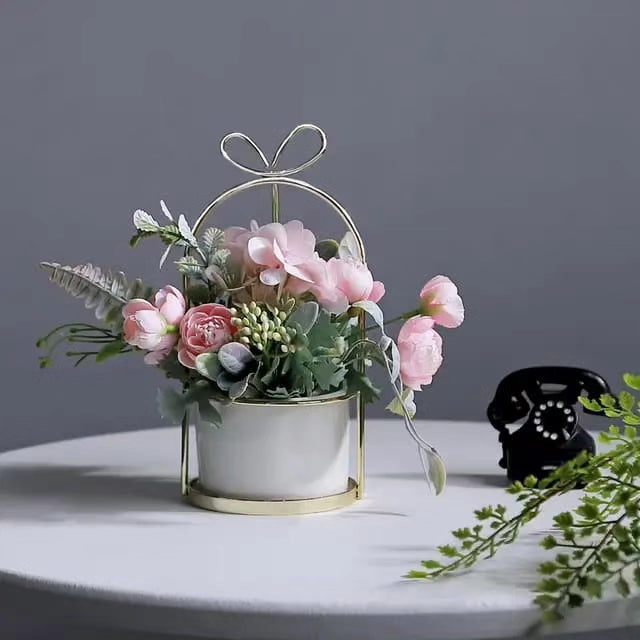 Artificial flowers and ceramic vase set