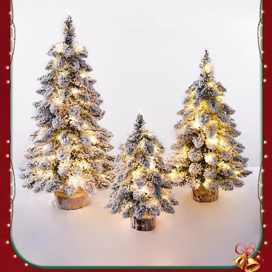 Set of 3 Snow Flocked Christmas Trees with Pre-lit Lights