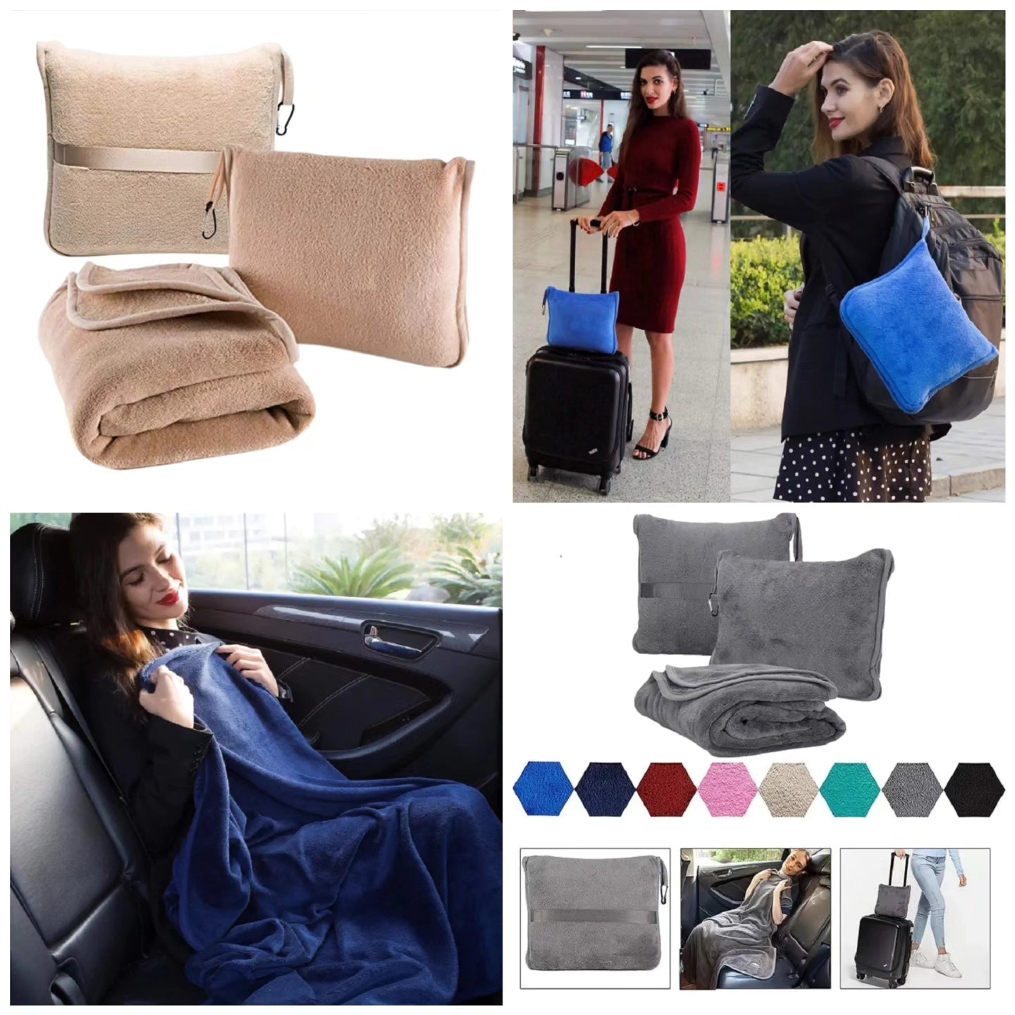 2 in 1 Foldable travel blanket/pillow