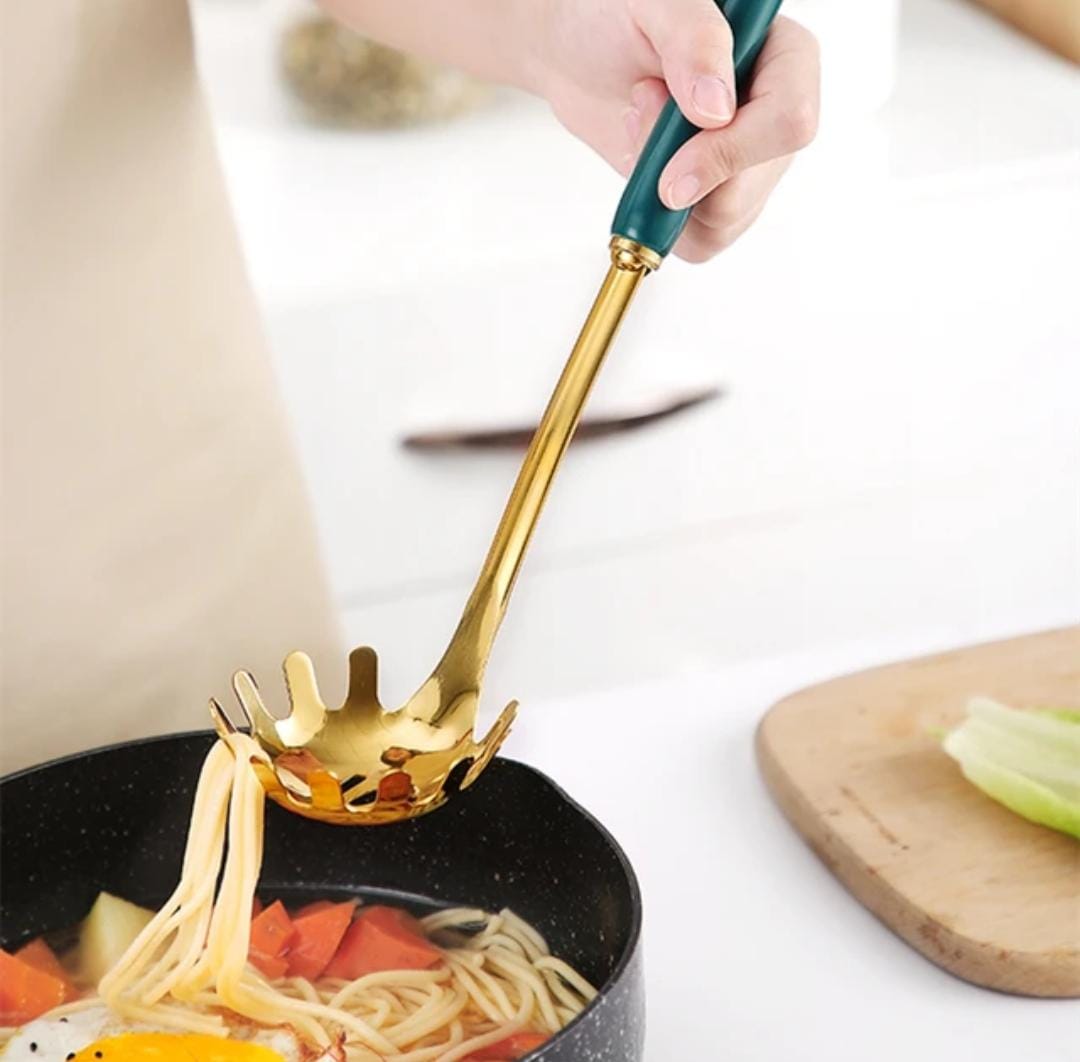 Golden Serving Spoon with Ceramic Handle