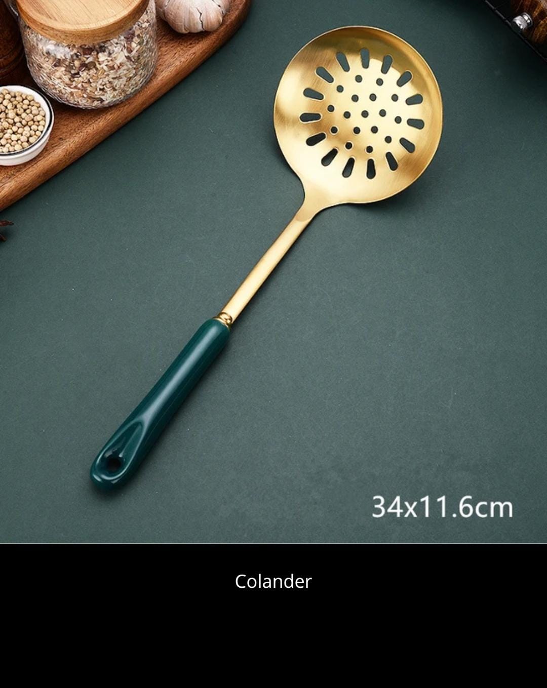 Golden Serving Spoon with Ceramic Handle