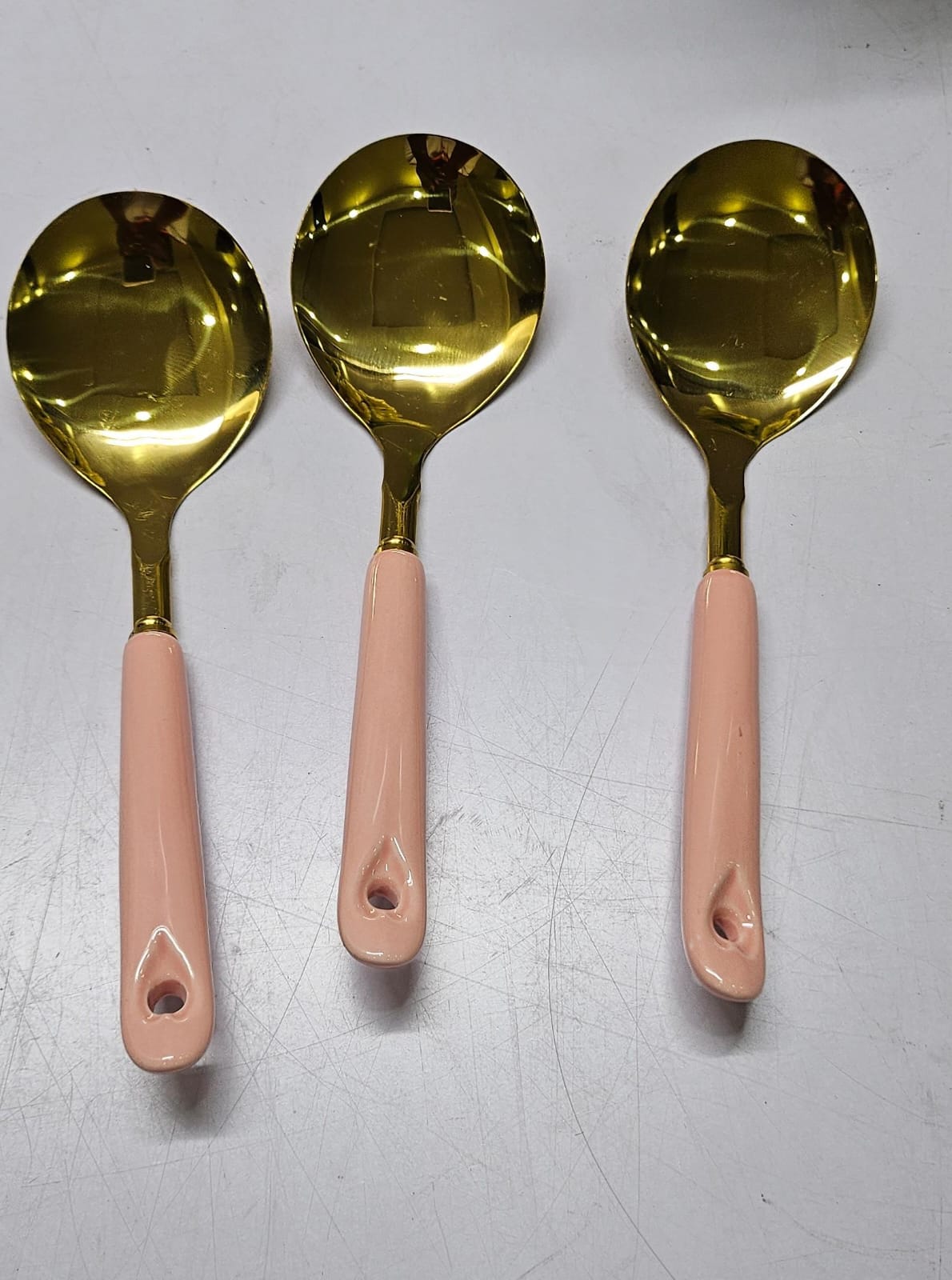 Golden Serving Spoon with Ceramic Handle