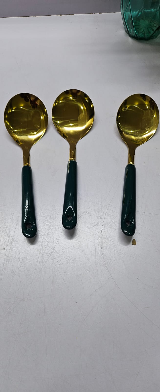 Golden Serving Spoon with Ceramic Handle