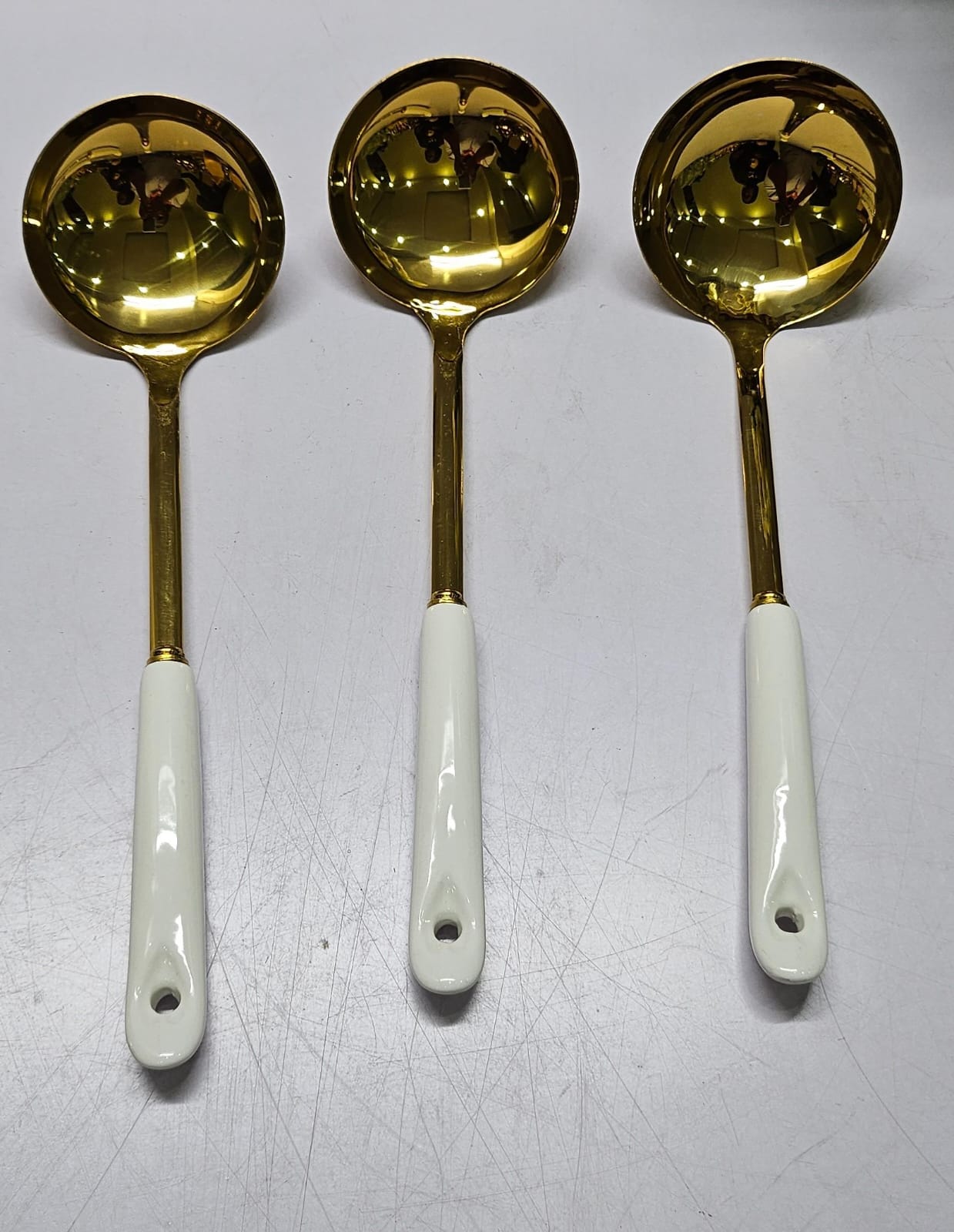 Golden Serving Spoon with Ceramic Handle