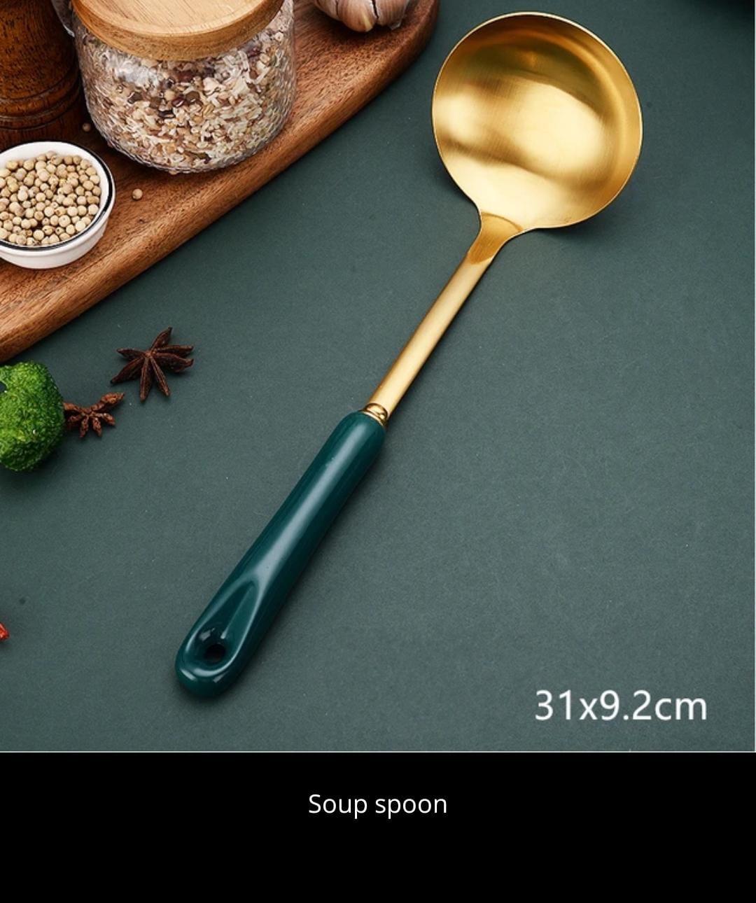 Golden Serving Spoon with Ceramic Handle