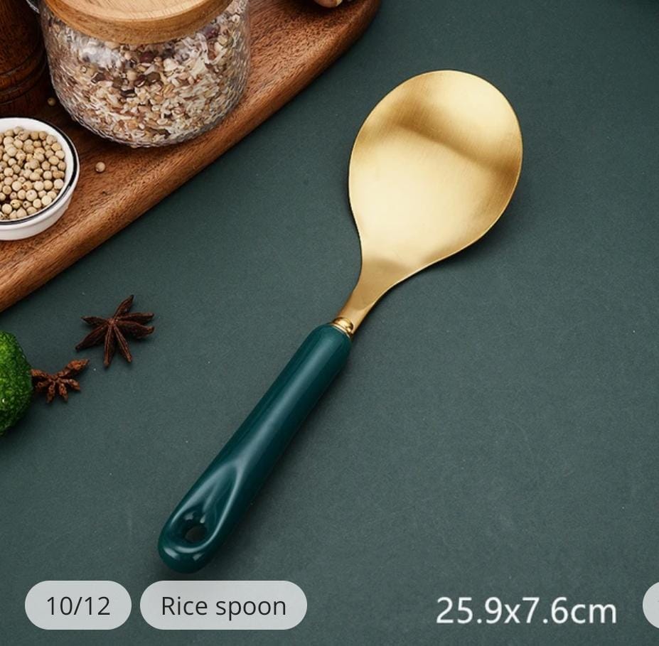 Golden Serving Spoon with Ceramic Handle