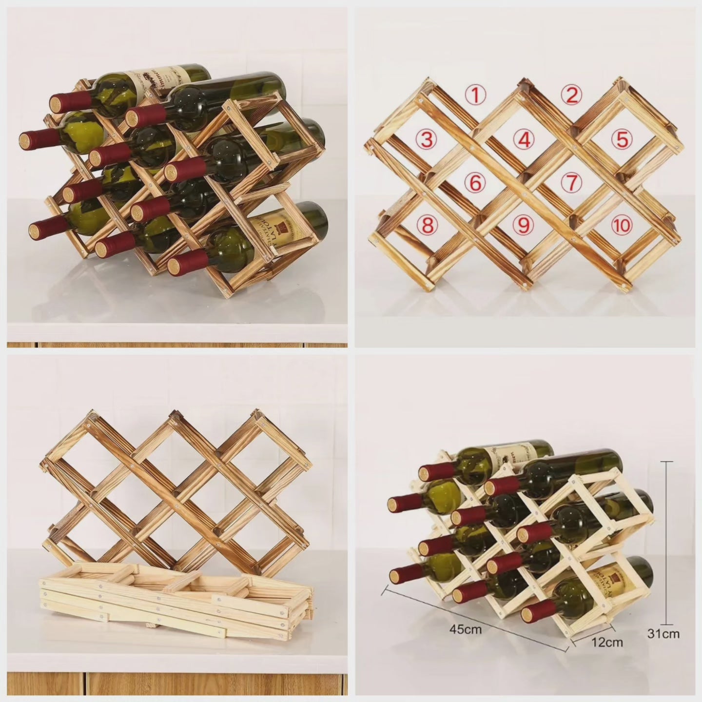 Wooden foldable 10 slot  wine bottle  rack  gift