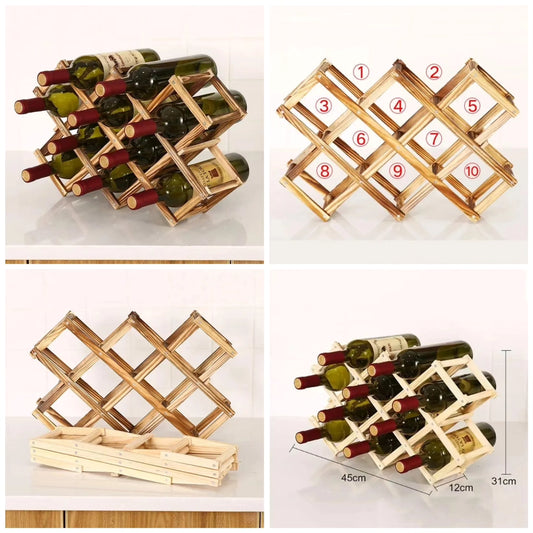 Wooden foldable 10 slot  wine bottle  rack Christmas gift idea