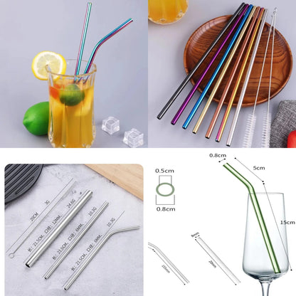 Stainless reusable straws set plus cleaning brush