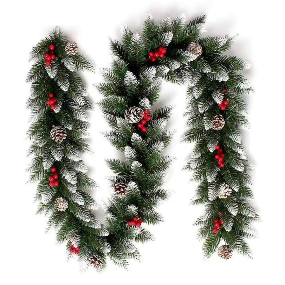 2.7M  Green Decorative Pine  Cones Berries Christmas Garland