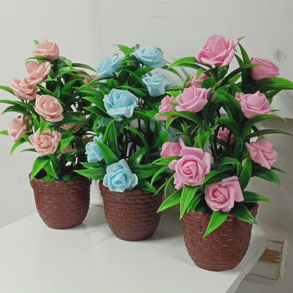 Plastic Artificial Rose Flower Faux Plant Potted Rose Flower