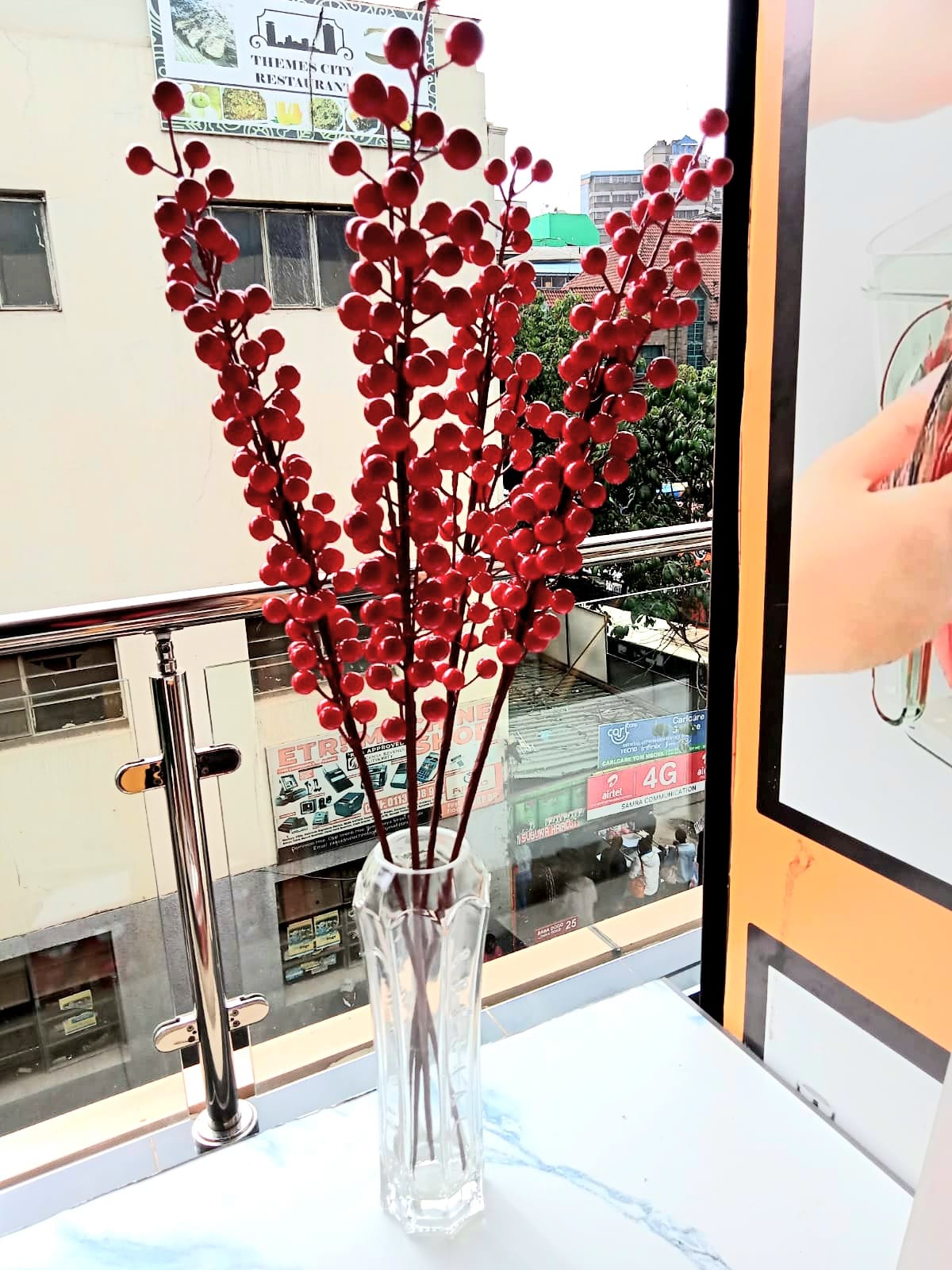 Vase and berry sticks