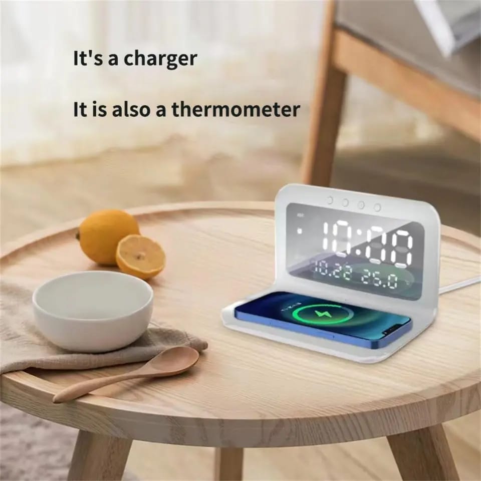 DETACHABLE 5W LED DIGITAL CLOCK/ROOM THERMOMETER/ WIRELESS CHARGER/DECOR*