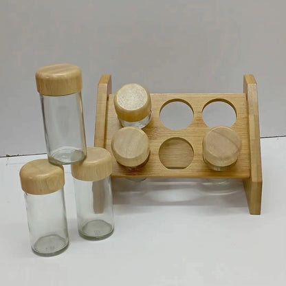 Bamboo spice rack plus 6pcs spice jars with bamboo lids