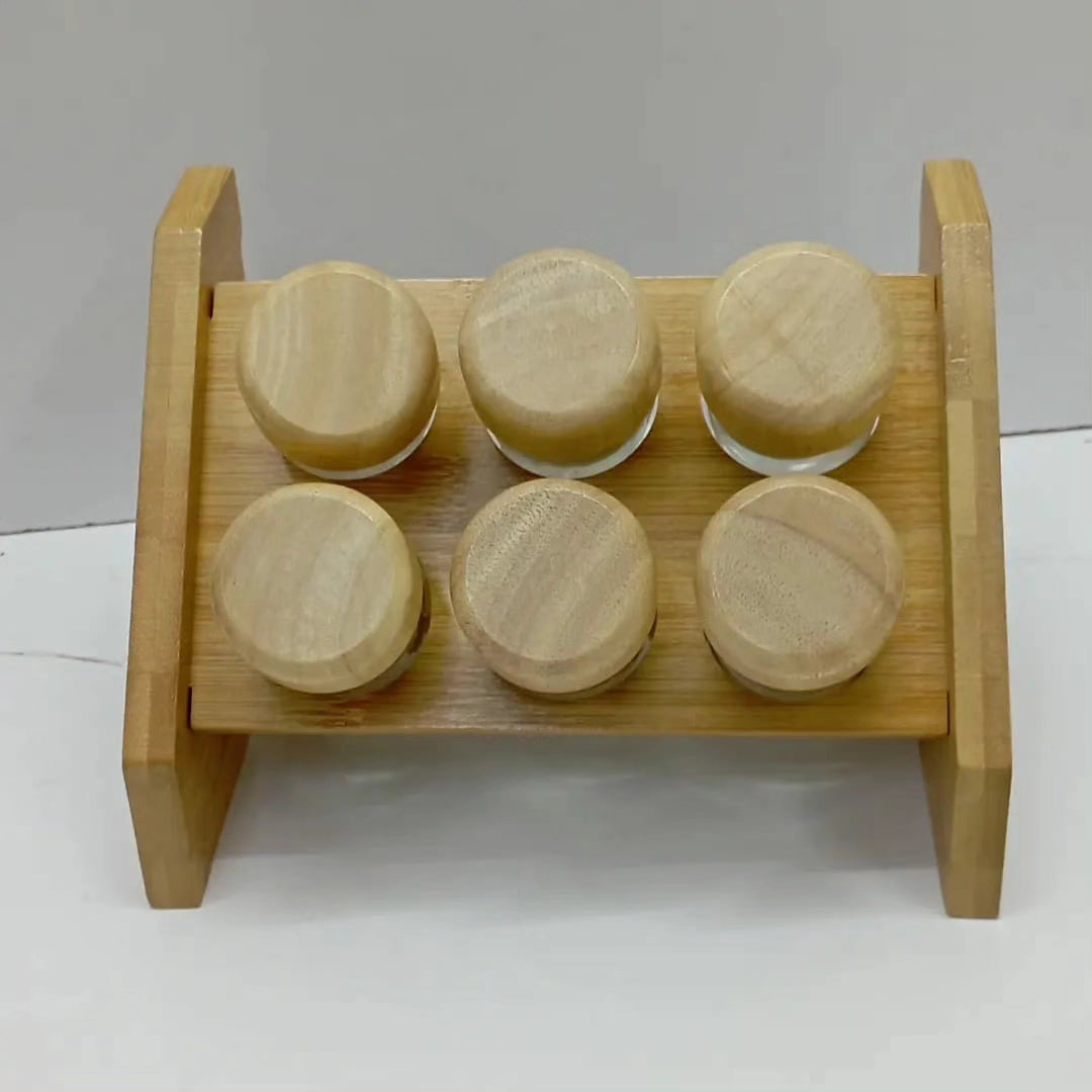 Bamboo spice rack plus 6pcs spice jars with bamboo lids-2595/=