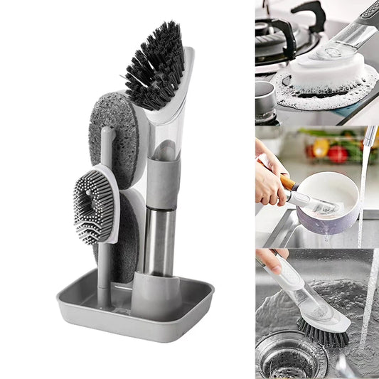 Kitchen utensil brush set with 4 replacement heads