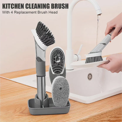 Kitchen utensil brush set with 4 replacement heads