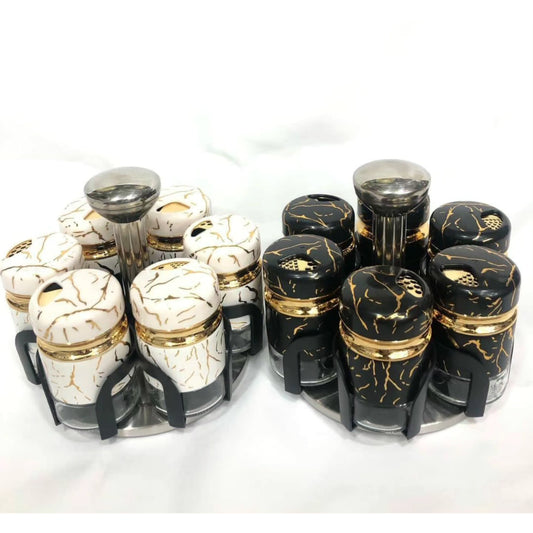 7pcs Marble Rotating Spice Jars