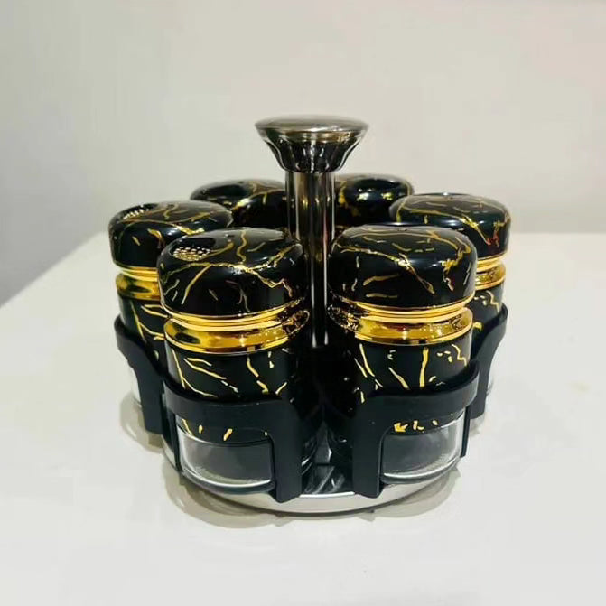 7pcs Marble Rotating Spice Jars