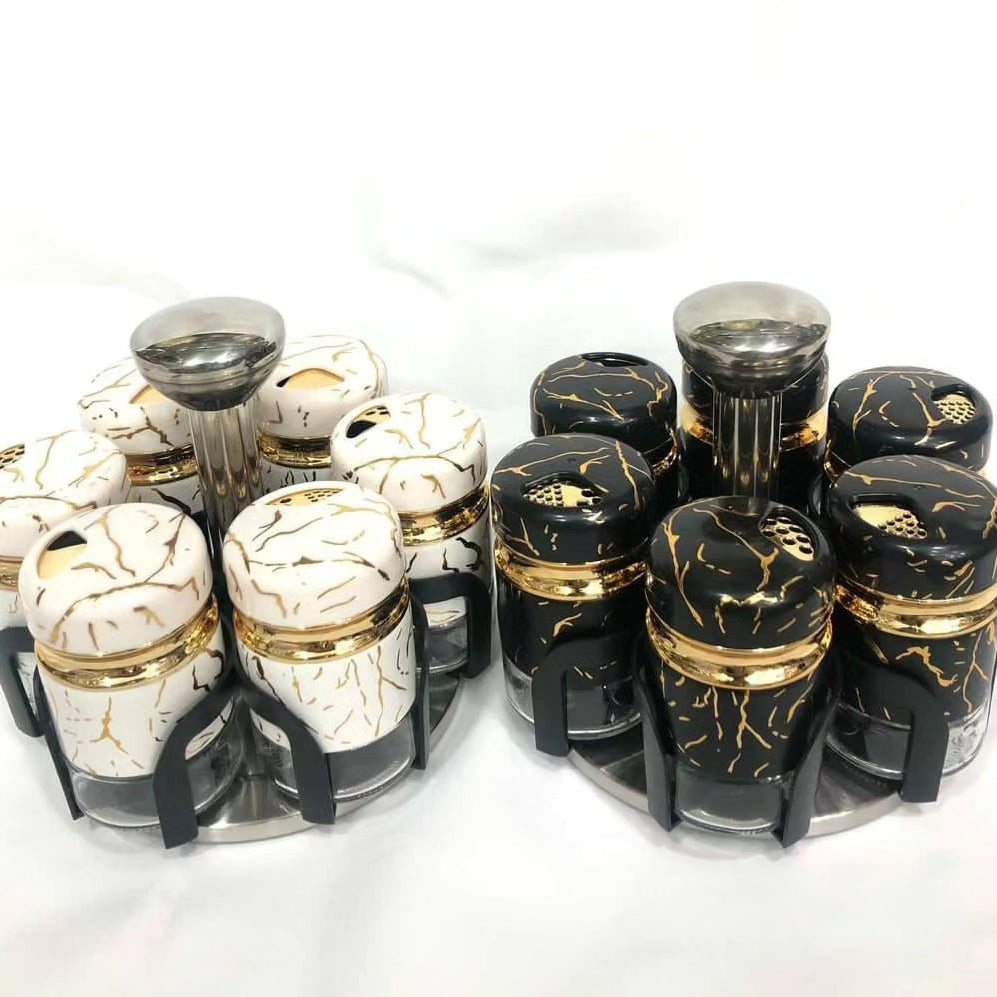 7pcs Marble Rotating Spice Jars