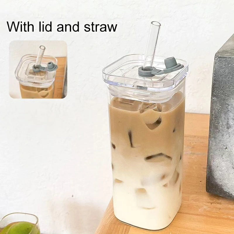 Square Glass Tumbler with Straw