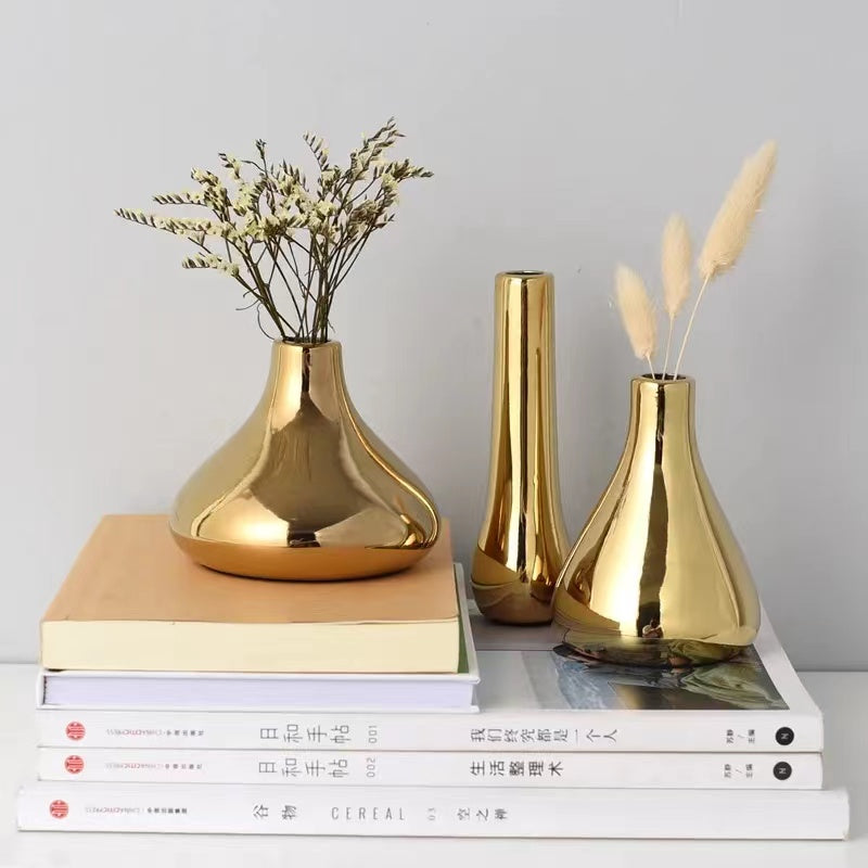 3Pc Ceramic Gold Vases