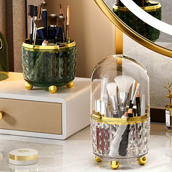 Rotating Makeup Brush Holder and Dustproof Organizer