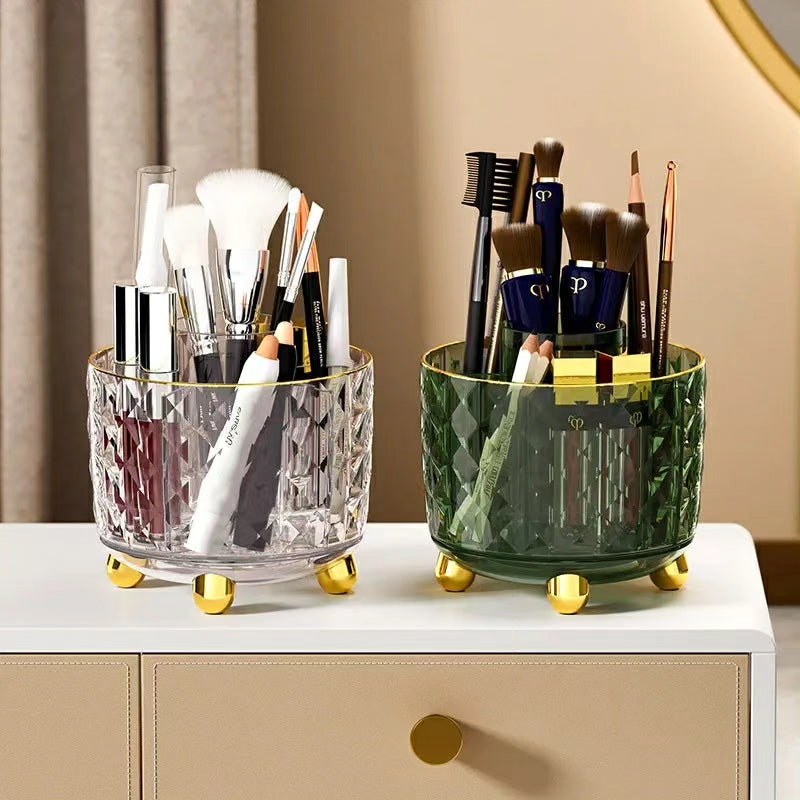 Luxury 360° Rotating Makeup Brushes Holder with Lid