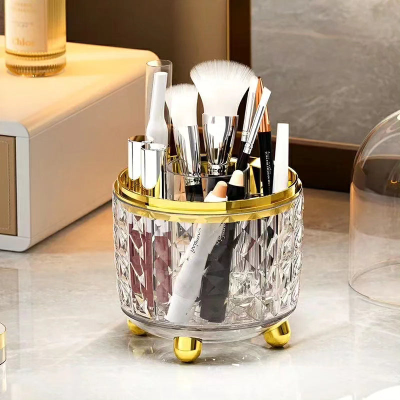 Luxury 360° Rotating Makeup Brushes Holder with Lid