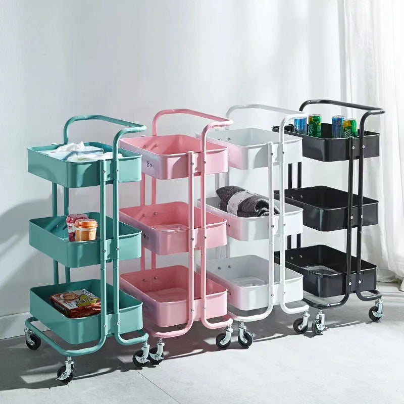 Plastic with Metal Stands Multi-functional Movable Trolley Storage Rack