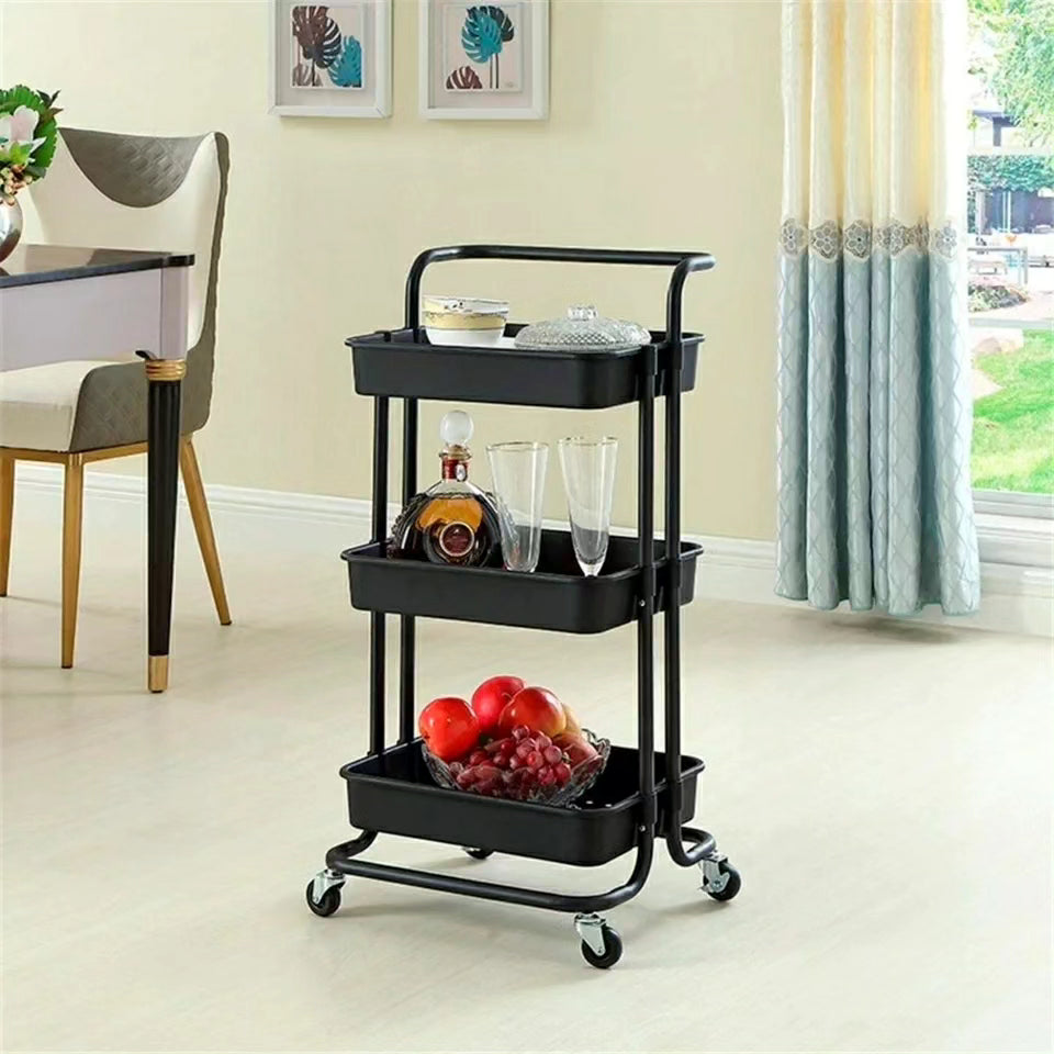 Plastic with Metal Stands Multi-functional Movable Trolley Storage Rack