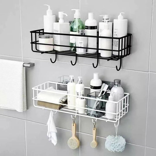 Metallic Bathroom Organizers with Hooks