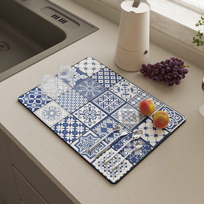 Absorbent sink dish drying mats