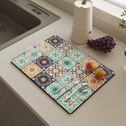 Absorbent sink dish drying mats
